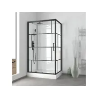cabine de douche 110x80cm receveur haut - verre transparent sérigraphié et blanc - profilés noir