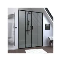 paroi de douche 2 portes coulissantes 140x200 cm - verre transparent - profilé noir - crush