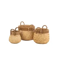 set of 3 baskets+handle ball bamboo+rope natural small - l 58 x l 58 x h 40 cm