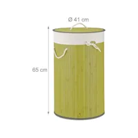 panier corbeille à linge pliable pliant avec sac coton 80 litres bambou rond vert helloshop26 13_0001906_2