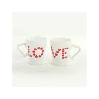 lot de 2 mug merasse céramique motif 'love' blanc et rouge