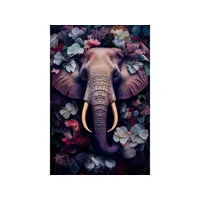tableau sur verre synthétique éléphant fleuri 80x120 cm 639874