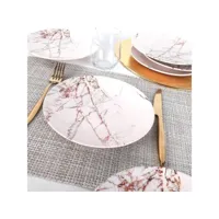 lot de 6 assiettes plates dita d20cm céramique effet marbre blanc et rose