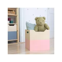 boîte de rangement bois modèle 4 - poignées - rose et bois naturel - 33 x 33 x 37 cm #ds