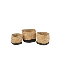 set de 3 paniers carržs herbe-coton naturel-noir - l 28 x l 28 x h 21 cm