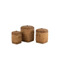 set de 3 paniers de rangement en bambou naturel - l 41 x l 41 x h 45 cm
