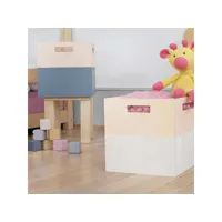 boîte de rangement bois modèle 1 - poignées - blanc et bois naturel - 33 x 33 x 37 cm #ds