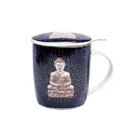 tasse et mugs phoenix import - mug avec infuseur métal - bouddha bleu nuit - 400 ml