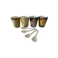 tasse et mugs enesco - set de 4 gobelets à café et cuillère klimt en céramique - 6 x 7 cm