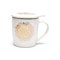 tasse et mugs phoenix import mug blanc avec infuseur métal - mandala - hauteur 9.5 cm - diamètre 8.7 cm - 400 ml
