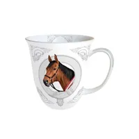 tasse et mugs expo ambiente ambiente tasse cheval - porcelaine fine - blanc et marron - hauteur 11 cm
