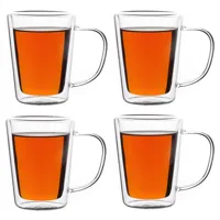 set de 4 verres à thé à double paroi avec anse 250 ml