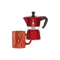 bialetti moka express 3 cups red + 1 mug déco glam 0009901