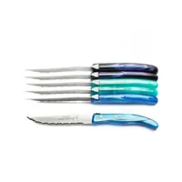 coffret 6 couteaux laguiole "bleus des mers", fabrication française artisanale