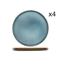 lot de 4 assiettes plates en porcelaine, bleu, d27,5 cm