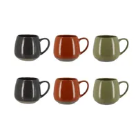 lot de 6 mugs en grès - 3 couleurs assorties 40cl