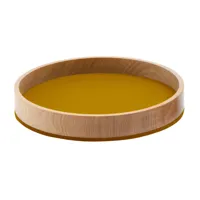 hey-sign - bol en bois bowl m - feutre jaune moutarde/épaisseur de feutre 5mm/h 4.5cm / ø 26.5cm/chêne massif huilé