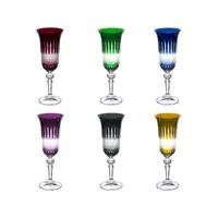 lot de 6 flûtes à champagne en cristal taillé - couleurs variées
