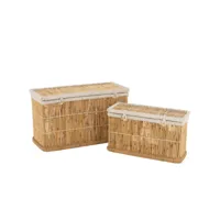 set de 2 paniers rectangle bambou naturel-blanc - l 100 x l 40 x h 40 cm