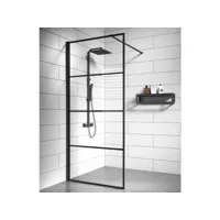 paroi de douche essos - 90 x 200 cm - badplaats - noir - 8 mm verre de sécurité