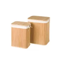 set de 2 paniers à linge rectangulaires bambou intérieur tissu