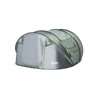 tente de camping 4-5 personnes montage instantanée pop-up 2 portes enroulables 4 fenêtres dim. 2,63l x 2,2l x 1,23h m fibre verre polyester pe vert gris