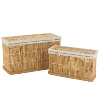 set de 2 paniers rectangle bambou naturel/blanc