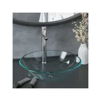 lavabo de bain avec robinet et drain à poussoir verre trempé
