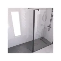 volet pivotant pour paroi de douche fixe - 40x200cm - verre transparent 6mm - profile noir mat