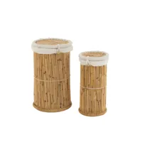set de 2 paniers cylindre bambou naturel/blanc