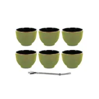 6 tasses en fonte vertes 15 cl + paille inox avec filtre #kits