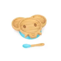 assiette pour enfants en bambou - cuillère et ventouse - klarstein - forme éléphant - bleu