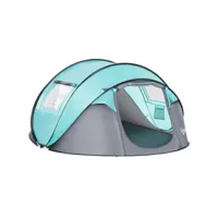 tente pop up montage instantané - tente de camping 3-4 pers.  - 2 portes, 2 fenêtres moustiquaires - dim. 2,86l x 2,09l x 1,22h m - fibre verre polyester bleu gris