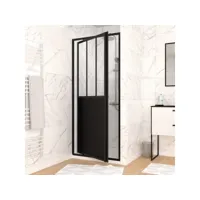 paroi porte de douche pivotante type atelier - 90x200cm - profile noir mat - verre 5mm workshop 90m