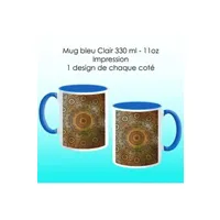 tasse et mugs generique mug bleu clair avec design mandala rosace or & noir