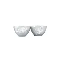vaisselle tassen set de 2 petits bols boudeur et heureux en porcelaine blanche 200 ml