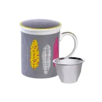 vaisselle foxtrot mug avec infuseur plumes - en céramique et métal - h. 10 cm x d. 8 cm