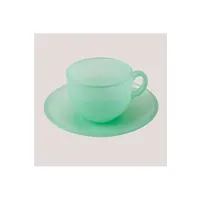 tasse et mugs sklum pack de 4 tasses à café 15 cl avec assiette en verre ainara vert ambrosía 6,4 cm
