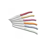couteau laguiole coffret de 6 couteaux à steak manche en plexiglas de couleurs nacrées assorties