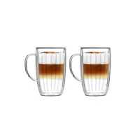 tasse et mugs vialli design - lot de 2 tasses double paroi striées 350ml - transparent -