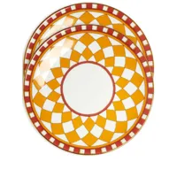 la doublej lot de deux assiettes en porcelaine à imprimé géométrique - orange