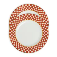la doublej lot de deux assiettes en porcelaine à imprimé géométrique - orange
