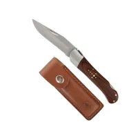 couteau de chasse laguiole manche en bois avec son étui cuir fauve