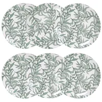 assiette plate en porcelaine blanche motif végétal vert